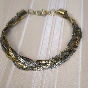Vintage 80s Braided Chain Bracelet Silver Gold Copper Slinky Made In Korea